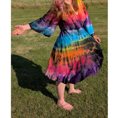 Rainbow tie dye Short Wrap Dress S M L XL, XXL 8, 10, 12, 14, 16, 18, 20, 22