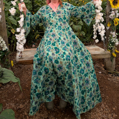 Blue turquoise floral print cotton summer dress size 10 - 20