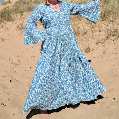 Blue floral print cotton summer dress size 10 - 20