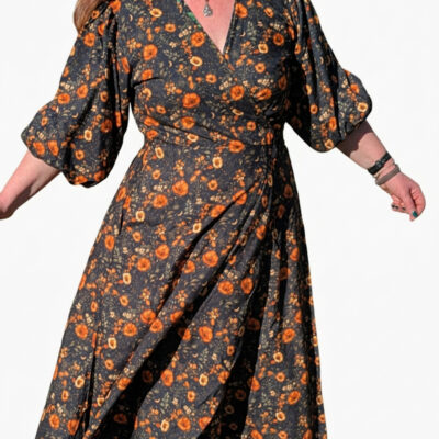 Autumn Flowers Wrap Dress